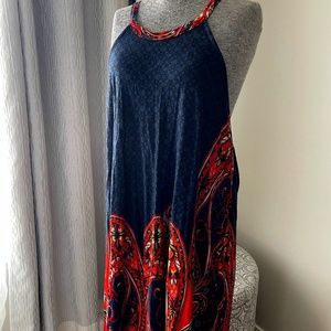 Navy.orange printed Venus Toscana beach coverup/mini dress